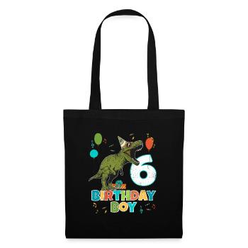 6 ans, fête d'anniversaire pour enfants, garçon, dinosaure Rex - Sac en tissu - noir - Devant