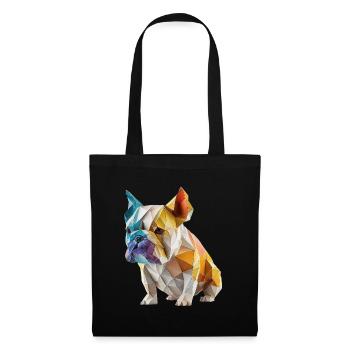 Moderne Farbenfrohe Origami Bulldog Hund - Stoffbeutel - Schwarz - Vorne