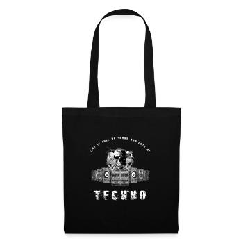 Techno Skull Totenkopf Krake Bass Boxen Rave Hard - Stoffbeutel - Schwarz - Vorne