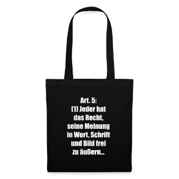 Artikel 5 Grundgesetz - Meinungsfreiheit - Stoffbeutel - Schwarz - Vorne