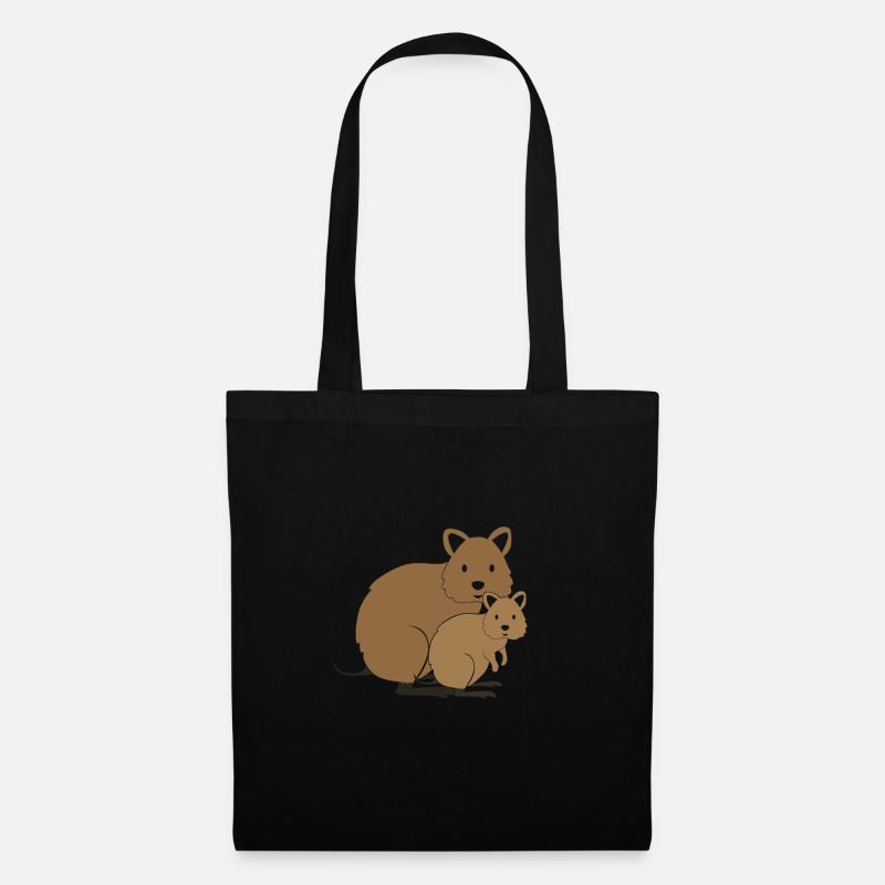 Quokka mit Baby - Stoffbeutel - Schwarz
