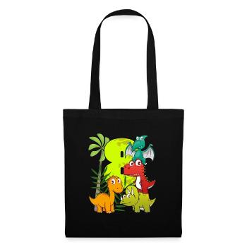 Garçon d'anniversaire de 8 ans huit 8. Dino T-Rex - Sac en tissu - noir - Devant