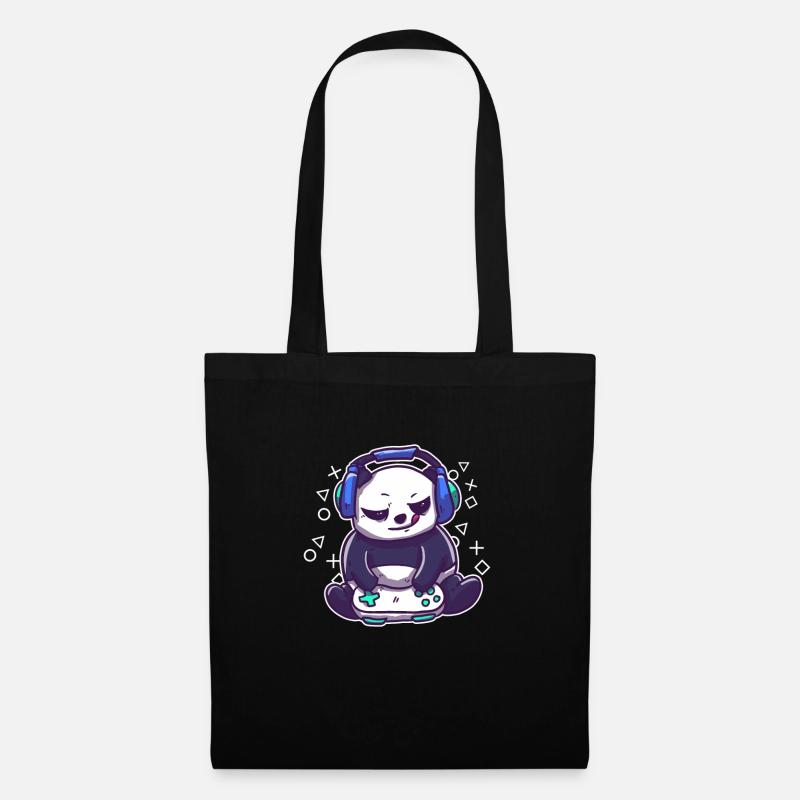 Niedlicher Gaming Panda – Geschenk für Zocker - Stoffbeutel - Schwarz