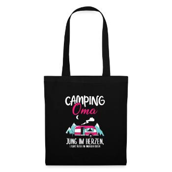 Lustig Wohnwagen Camper Oma Spruch Geschenk - Stoffbeutel - Schwarz - Vorne