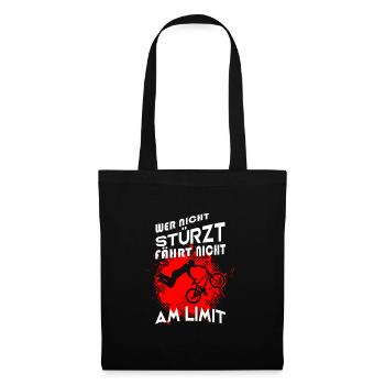 Downhill, Wer nicht stürzt, fährt nicht am Limit! - Stoffbeutel - Schwarz - Vorne