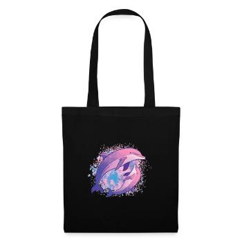 Dolphins Tie Dye Bunte Rosa Delphinfamilie - Stoffbeutel - Schwarz - Vorne