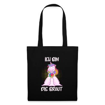 JGA Spruch ich bin die Braut Einhorn Polterabend - Stoffbeutel - Schwarz - Vorne