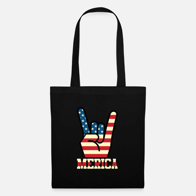 Merica Rockmusik Handzeichen Rocker Geschenk - Stoffbeutel - Schwarz