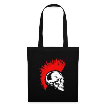Punker Totenkopf Knochen Irokesen Frisur Rocker - Stoffbeutel - Schwarz - Vorne
