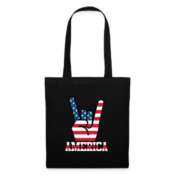 America USA Flagge Fahne Rocker Handzeichen - Stoffbeutel - Schwarz - Vorne