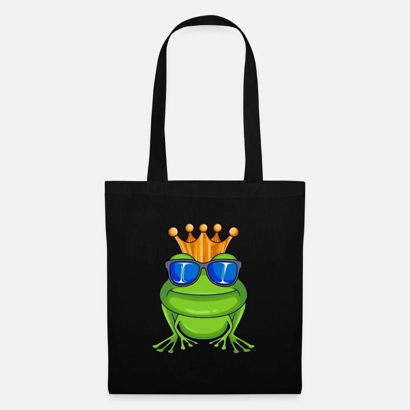 Frosch mit Krone und Sonnenbrille König - Stoffbeutel - Schwarz