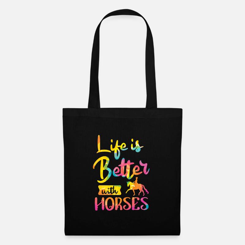 Life is better with Horses Pferde - Stoffbeutel - Schwarz