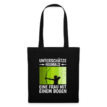 Unterschätze niemals eine Frau mit Bogen Damen - Stoffbeutel - Schwarz - Vorne