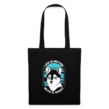 Siberian Husky Hund - Stoffbeutel - Schwarz - Vorne