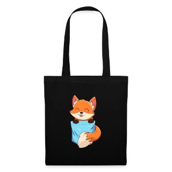 Fuchs in Brusttasche Hemdtasche Fake Brusttasche - Stoffbeutel - Schwarz - Vorne