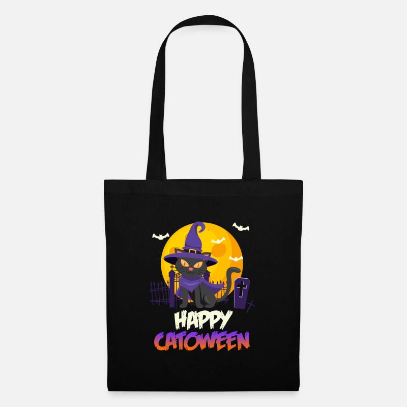 Catoween Happy Katzen Halloween - Stoffbeutel - Schwarz