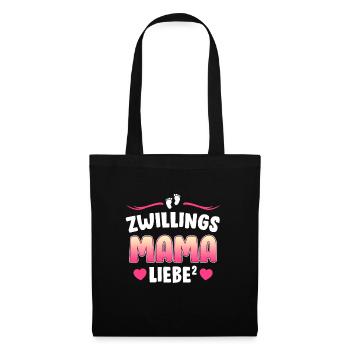 Zwillingsmama Liebe hoch 2 Mutter von 2 Mama - Stoffbeutel - Schwarz - Vorne
