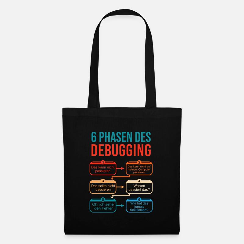6 Phasen des Debugging für Programmierer - Stoffbeutel - Schwarz
