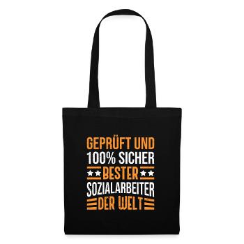 Geprüft und sicher der beste Sozialarbeiter - Stoffbeutel - Schwarz - Vorne