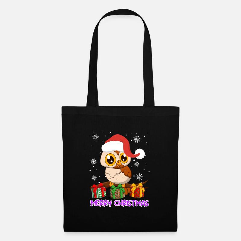 Frohe Weihnachten Eule Weihnachten - Stoffbeutel - Schwarz