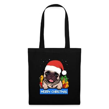 Mops Hund Hundebesitzer Merry Christmas - Stoffbeutel - Schwarz - Vorne