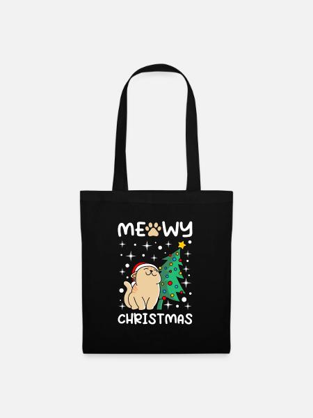 Meowy Christmas Katzen Weihnacht - Stoffbeutel - Schwarz
