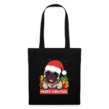 Mops Hund Hundebesitzer Merry Christmas - Stoffbeutel - Schwarz - Vorne