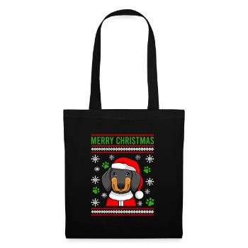 Merry Christmas Hundebesitzer Dachs - Stoffbeutel - Schwarz - Vorne