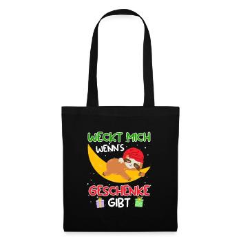 Weckt mich wenn es Geschenke gibt Faultier - Stoffbeutel - Schwarz - Vorne