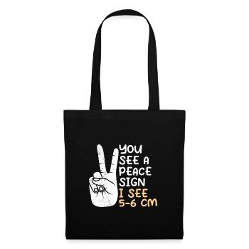 Du siehst ein Peace ich sehe 5-6 cm Hebamme - Stoffbeutel - Schwarz - Vorne
