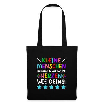 Kleine Menschen brauchen große Herzen Kindergarten - Stoffbeutel - Schwarz - Vorne