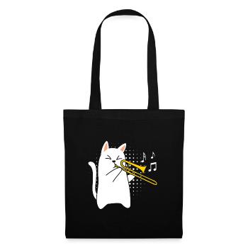 Musicien avec chat joue du trombone - Sac en tissu - noir - Devant