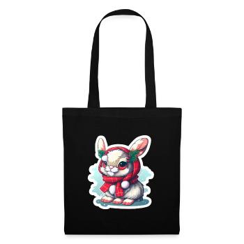 Lapin de Noël avec chapeau et foulard - Sac en tissu - noir - Devant