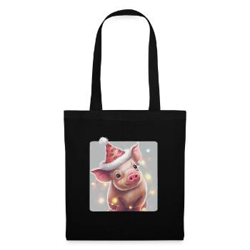 Ferkel mit Weihnachtsmütze - Stoffbeutel - Schwarz - Vorne
