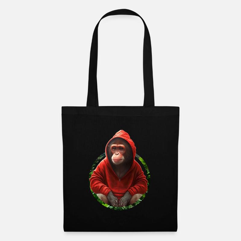 Cool monkey chimpanzee in red hooded jacket - Tote Bag - black
