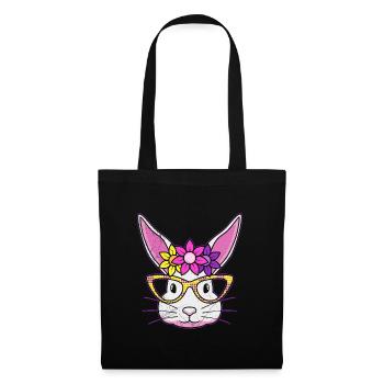 Hasengesicht Cooler Osterhase mit Brille - Stoffbeutel - Schwarz - Vorne