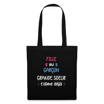 Fille ou garçon grande soeur t'aime déjà - Sac en tissu - noir - Devant