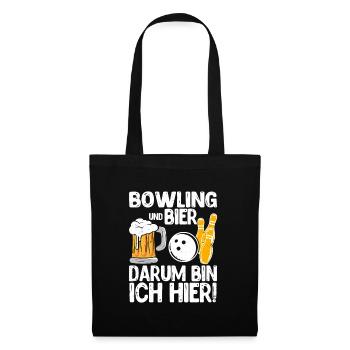 Bowling und Bier Darum bin ich hier Bowler - Stoffbeutel - Schwarz - Vorne