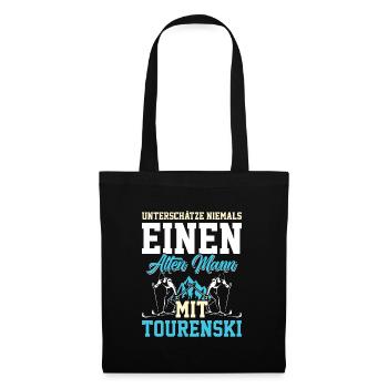 Unterschätze Nie einen Alten Mann mit Tourenski - Stoffbeutel - Schwarz - Vorne