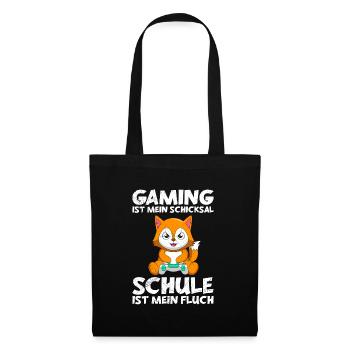 Gaming ist mein Schicksal Schule mein Fluch Katze - Stoffbeutel - Schwarz - Vorne