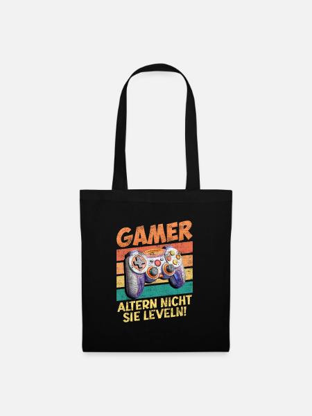 Gamer Altern nicht, Sie Leveln! Retro Gamer - Stoffbeutel - Schwarz