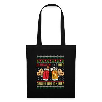 Glühwein und Bier Darum bin Ich Hier Weihnachten - Stoffbeutel - Schwarz - Vorne