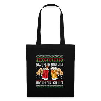 Glühwein und Bier Darum bin Ich Hier Weihnachten - Stoffbeutel - Schwarz - Vorne