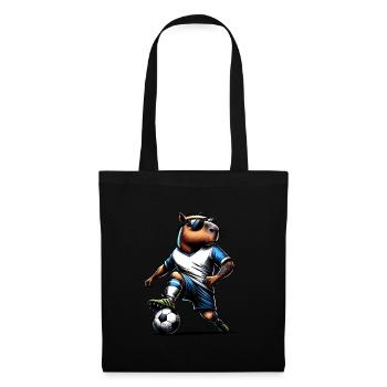 Capybara spielt Fußball - Geschenk Fußballspieler - Stoffbeutel - Schwarz - Vorne