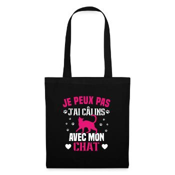 je peux pas j ai câlins avec mon chat humour chat - Sac en tissu - noir - Devant