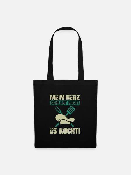 Koch Mein Herz kocht Chefkoch Hobbykoch Geschenk - Stoffbeutel - Schwarz