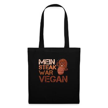 Fleischliebhaber MEIN STEAK WAR VEGAN Lustiges - Stoffbeutel - Schwarz - Vorne