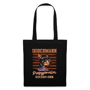 Doberman PROFESSIONELLER SOCKEN-DIEB Lustiges - Stoffbeutel - Schwarz - Vorne