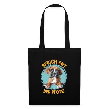 Lustiger Boxer Hund SPRICH MIT DER PFOTE Deutscher - Stoffbeutel - Schwarz - Vorne