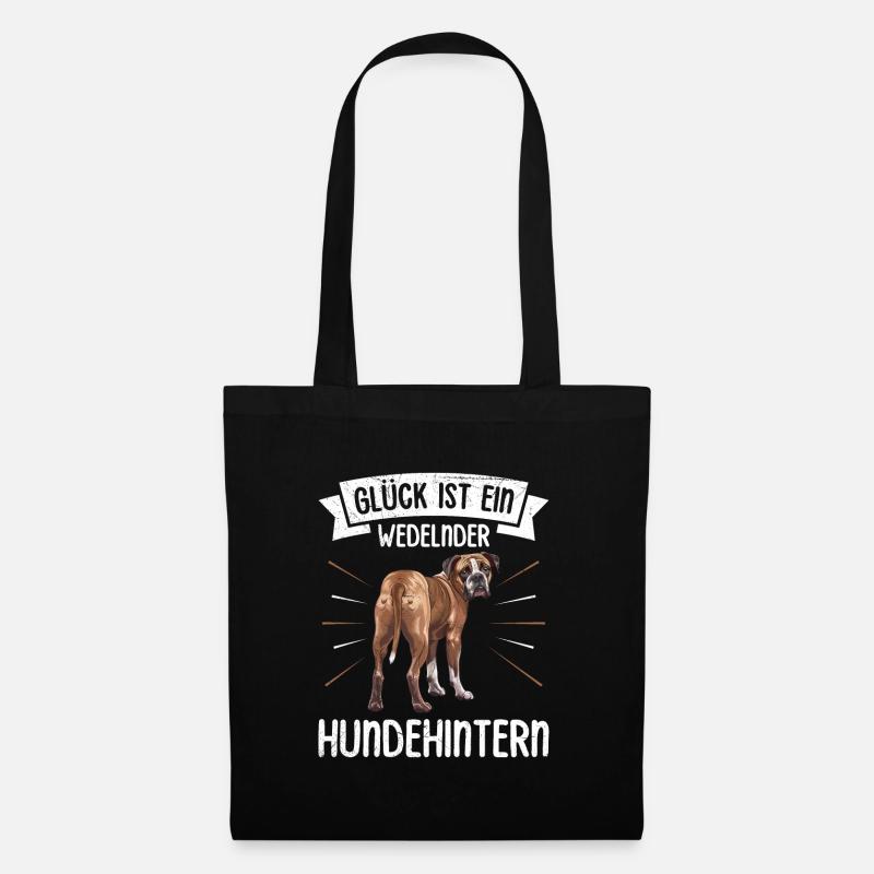 Boxer Hund GLÜCK IST EIN WEDELNDER HUNDEHINTERN - Stoffbeutel - Schwarz